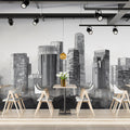 Minimalist City Silhouette Mural Wallpaper in Charcoal and Gray Mural Wallpaper - pure wallpaper artwork