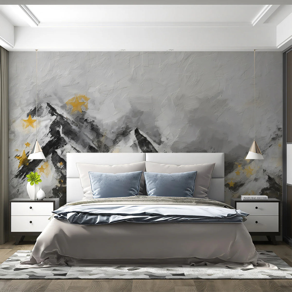 Starry Mountain Peak Mural Wallpaper — Modern Abstract Landscape Mural Wallpaper - pure wallpaper artwork