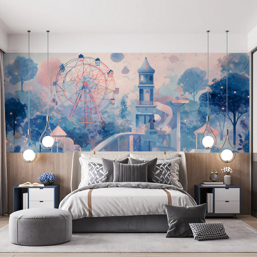 Fantasy Carnival Forest Mural Wallpaper — Whimsical Watercolor Art Mural Wallpaper