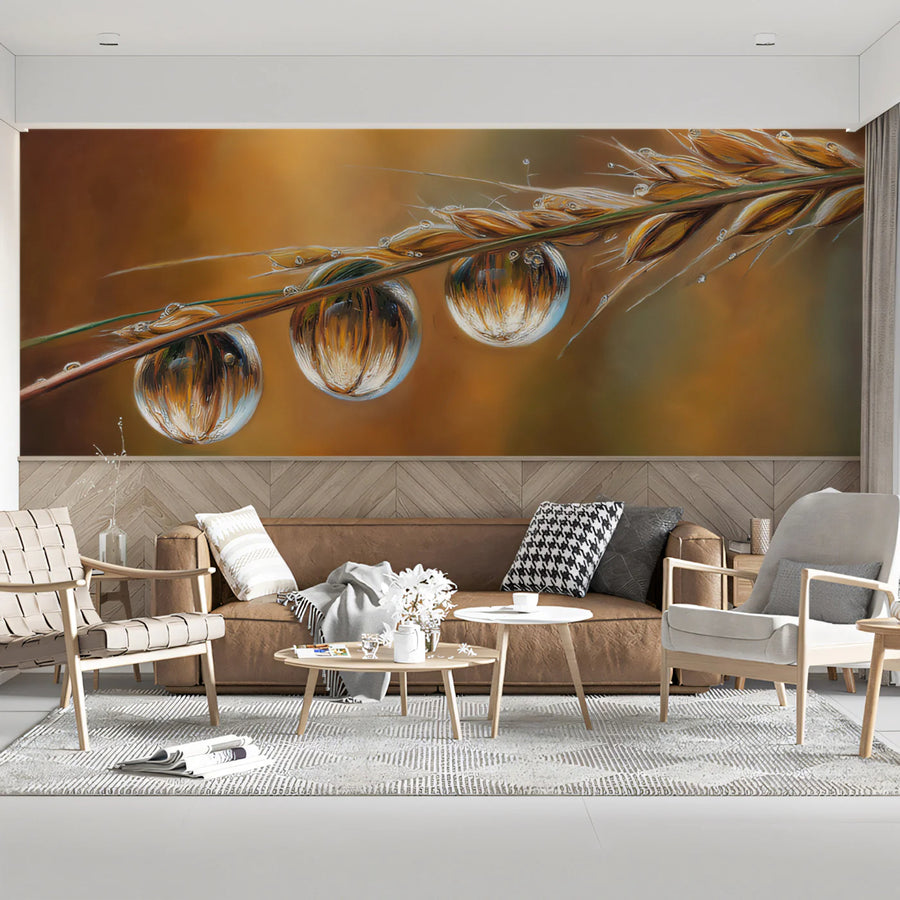 Golden Harvest Macro Mural Wallpaper — Warm Botanical Design Mural Wallpaper
