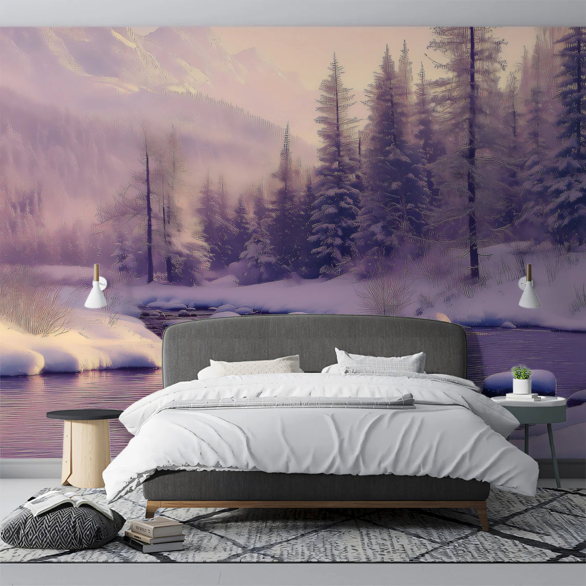 Misty Winter River Mural Wallpaper — Ethereal Snowy Landscape Mural Wallpaper - pure wallpaper artwork