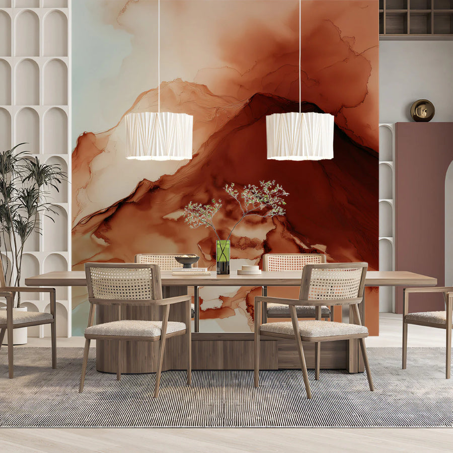 Fluid Terracotta and Teal Abstract Mural Wallpaper