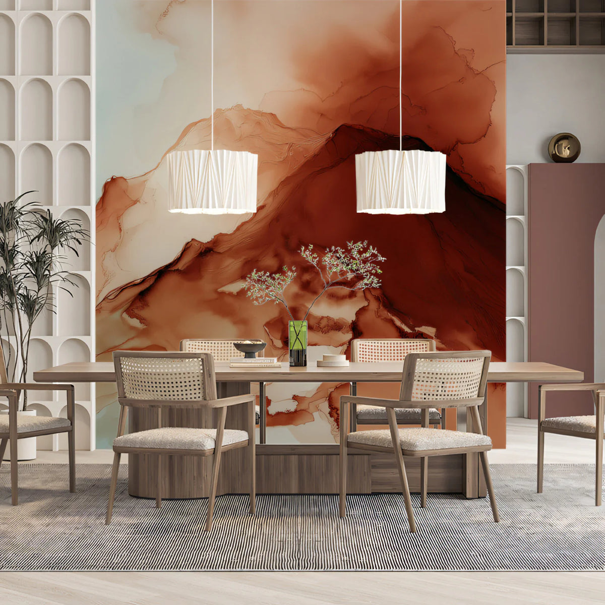 Fluid Terracotta and Teal Abstract Mural Wallpaper - pure wallpaper artwork
