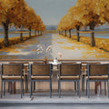 Golden Lakeside Promenade Mural — Impressionist Autumn Landscape Mural Wallpaper - pure wallpaper artwork