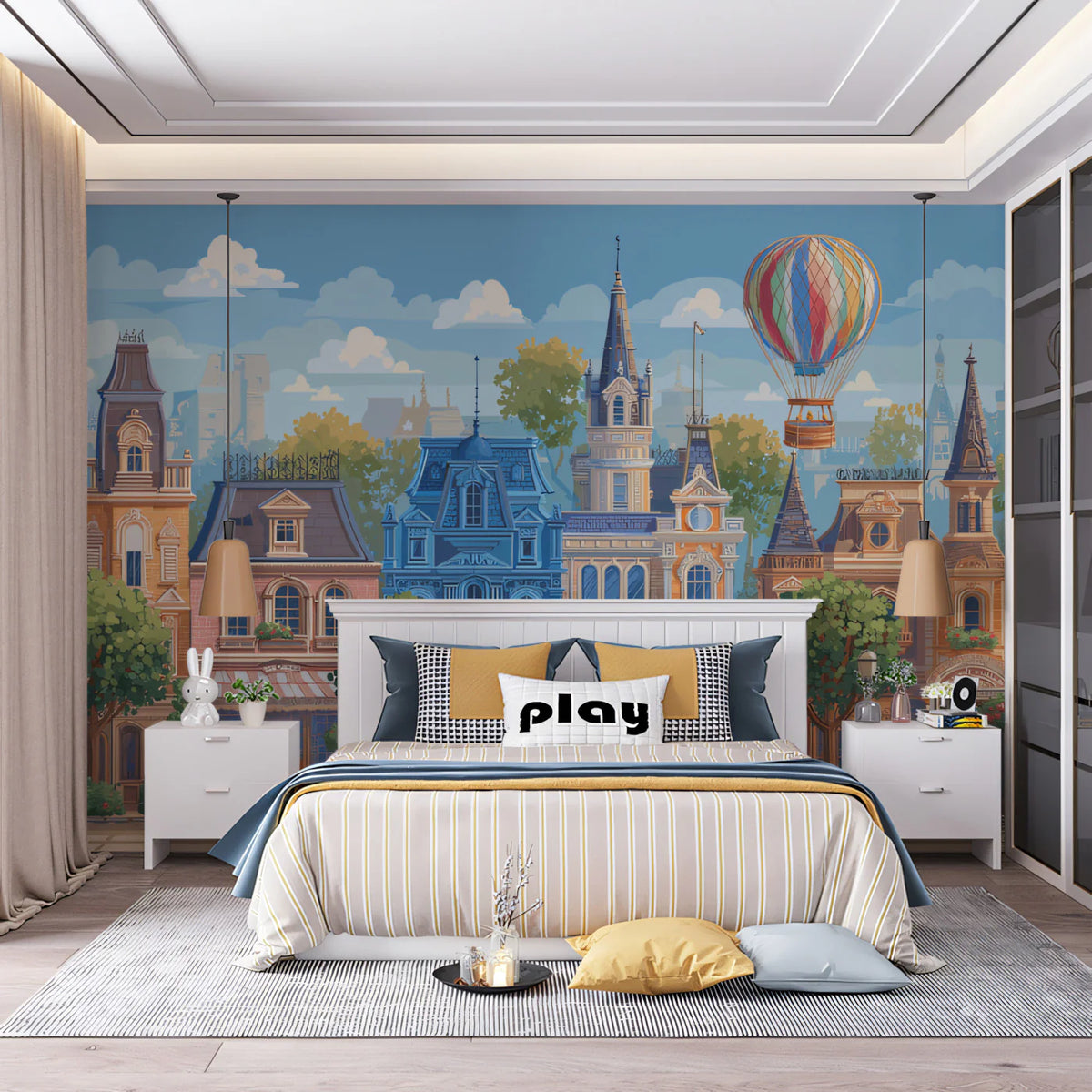 European Village Street Mural Wallpaper in Storybook Colors Mural Wallpaper - pure wallpaper artwork