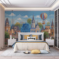 European Village Street Mural Wallpaper in Storybook Colors Mural Wallpaper - pure wallpaper artwork