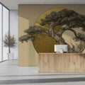 Golden Zen Bonsai Tree Mural Wallpaper — Minimalist Fine Art Mural Wallpaper - pure wallpaper artwork