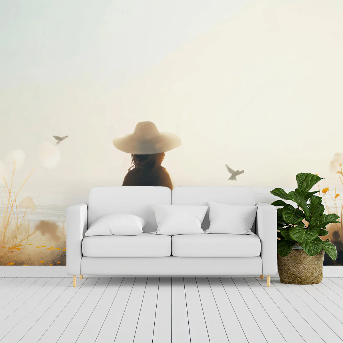 Sun-Kissed Meadow Mural Wallpaper — Ethereal Coastal Landscape Mural Wallpaper - pure wallpaper artwork