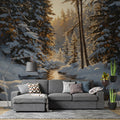 Sunlit Winter Brook Mural Wallpaper — Impressionist Forest Scene Mural Wallpaper - pure wallpaper artwork