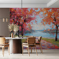 Autumn Riverside Impasto Mural Wallpaper — Vibrant Oil Landscape Mural Wallpaper - pure wallpaper artwork