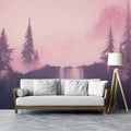 Lavender Mist Waterfall Mural — Ethereal Forest Landscape Wallpaper Mural Wallpaper - pure wallpaper artwork