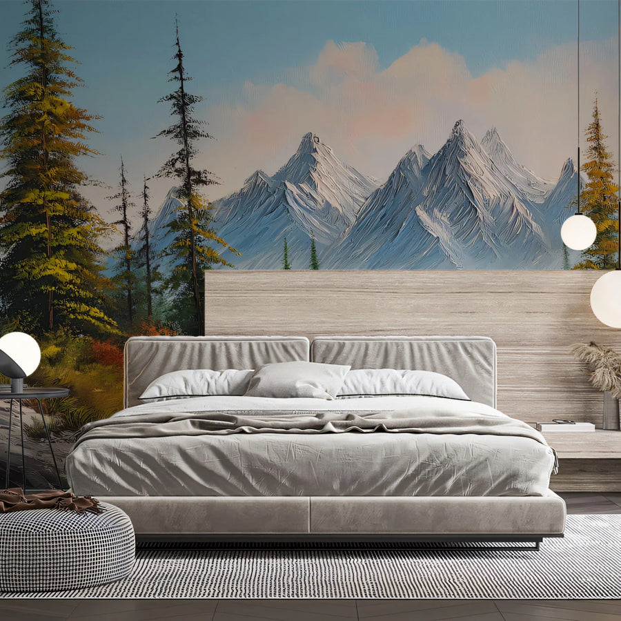 Alpine Wilderness Mural Wallpaper — Impressionistic Oil Painting Mural Wallpaper