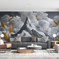 Golden Peaks and Flying Birds Mural Wallpaper — Surreal Landscape Mural Wallpaper - pure wallpaper artwork