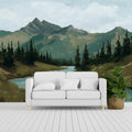 Alpine River Valley Mural Wallpaper — Oil Painting Style Mural Wallpaper - pure wallpaper artwork