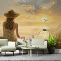 Coastal Sunset Girl Meadow Mural Wallpaper — Impressionistic Style Mural Wallpaper - pure wallpaper artwork