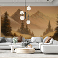Golden Wilderness Mountain Stream Mural — Oil Painting Style Mural Wallpaper - pure wallpaper artwork