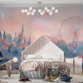 Celestial Fairground Mural Wallpaper — Whimsical Pastel Landscape Mural Wallpaper - pure wallpaper artwork