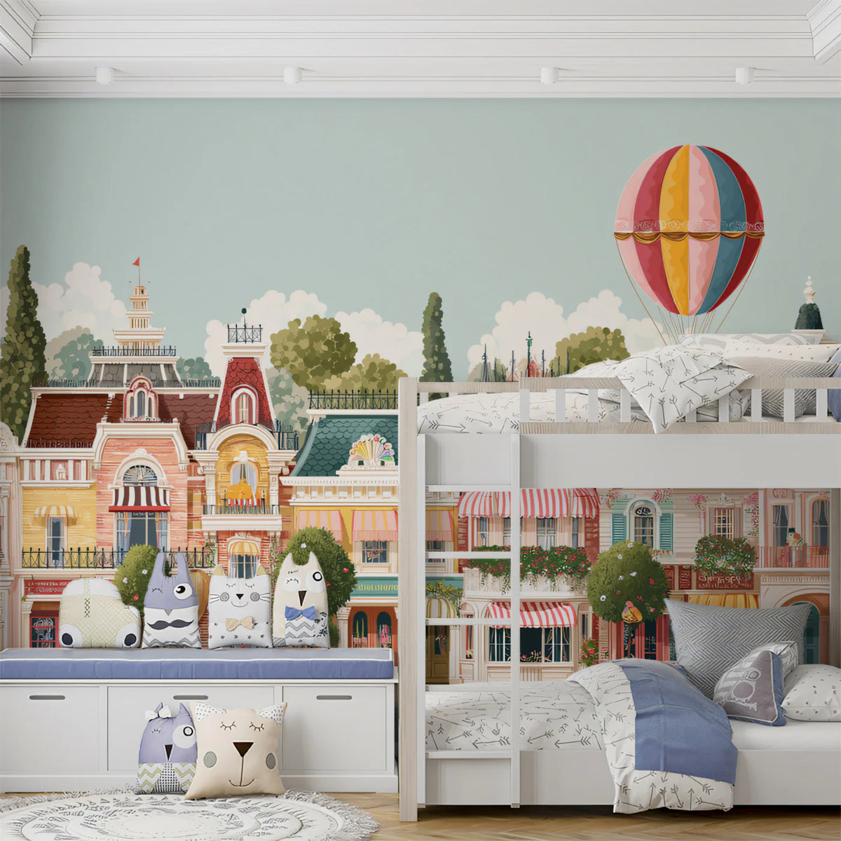 Victorian Promenade Mural Wallpaper — Whimsical Storybook Street Art Mural Wallpaper - pure wallpaper artwork