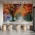 Autumn Lakeside Path Mural Wallpaper — Impressionist Oil Painting Mural Wallpaper - pure wallpaper artwork
