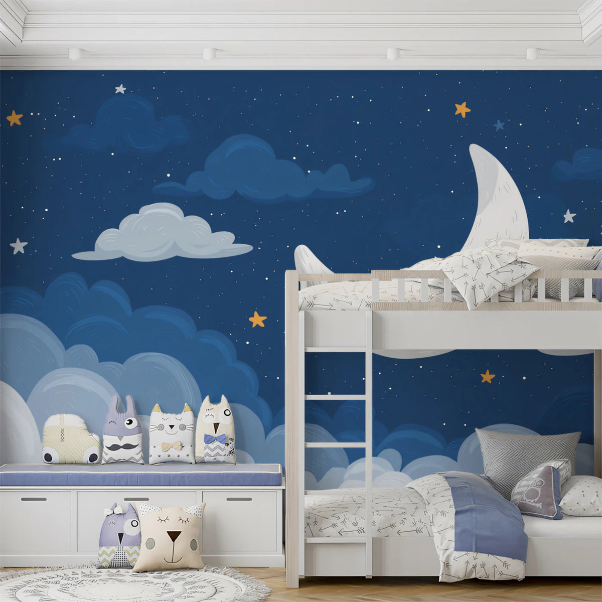 Crescent Moon and Night Sky Mural Wallpaper — Whimsical Decor Mural Wallpaper - pure wallpaper artwork