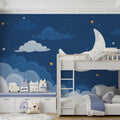 Crescent Moon and Night Sky Mural Wallpaper — Whimsical Decor Mural Wallpaper - pure wallpaper artwork