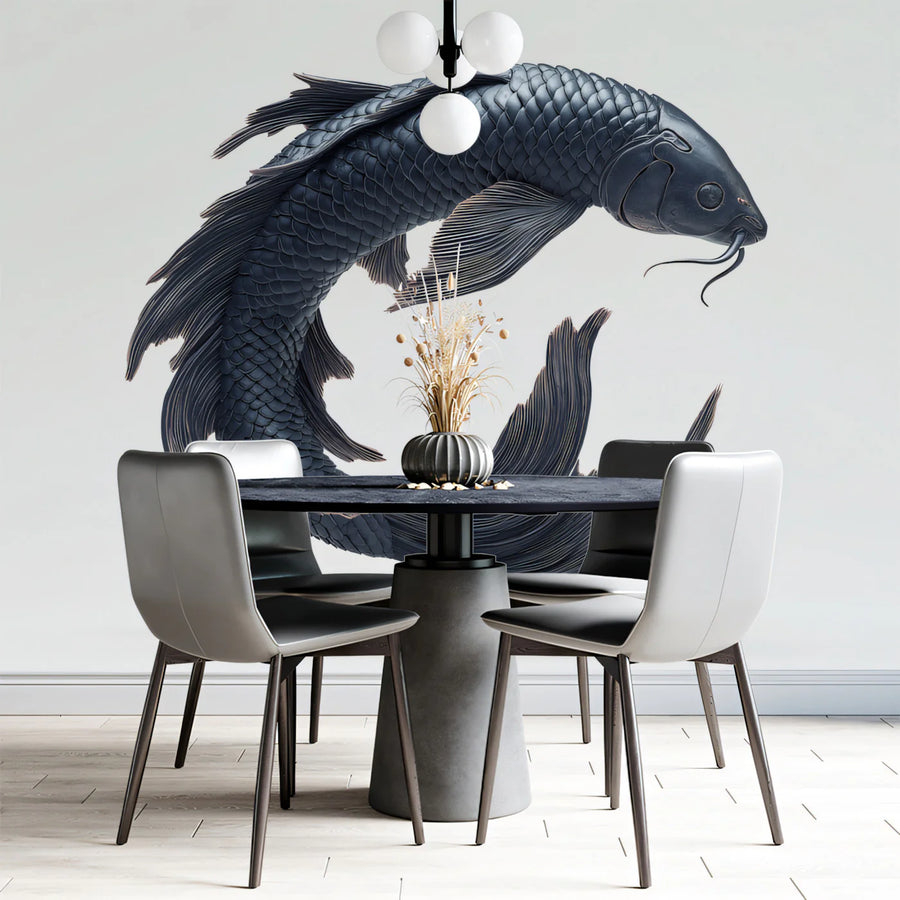 Sculptural Koi Fish Mural Wallpaper — Minimalist Zen Wall Art Mural Wallpaper