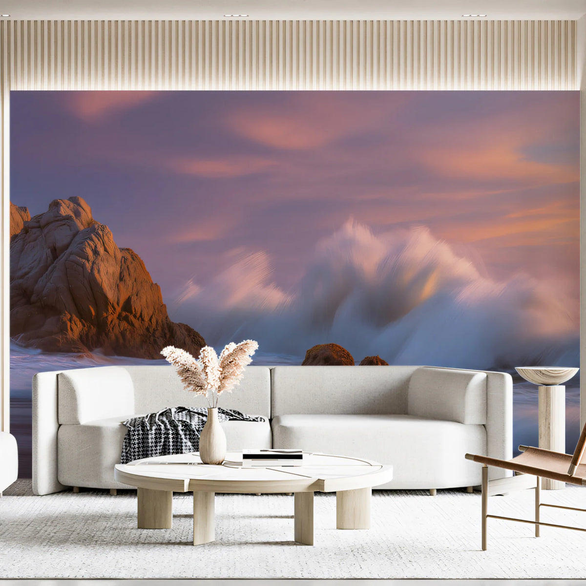 Coastal Twilight Wave Mural Wallpaper — Long Exposure Seascape Mural Wallpaper - pure wallpaper artwork