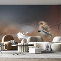 Snow Bunting Impressionist Mural Wallpaper — Muted Earthy Tones Mural Wallpaper - pure wallpaper artwork