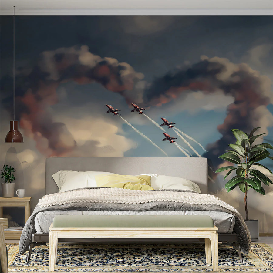 Aviation Heart Sky Mural Wallpaper — Painterly Cloud Adventure Mural Wallpaper