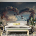 Aviation Heart Sky Mural Wallpaper — Painterly Cloud Adventure Mural Wallpaper - pure wallpaper artwork