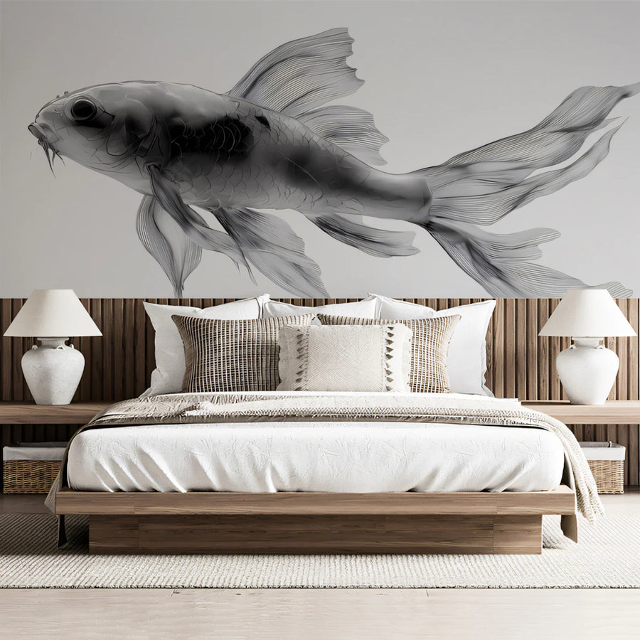 Transparent Koi Fish Mural Wallpaper — Minimalist Ink Style Mural Wallpaper