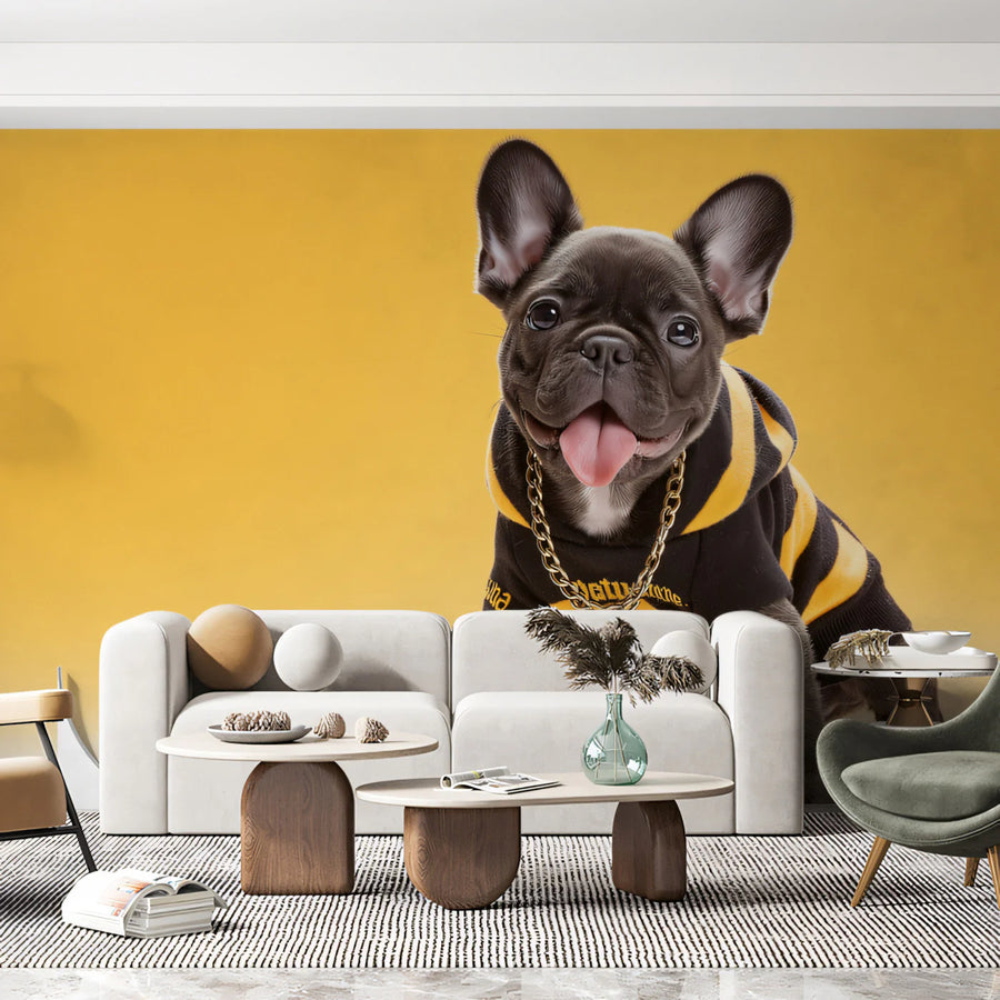 Hypebeast French Bulldog Mural Wallpaper —Vibrant Urban Style Mural Wallpaper