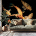 Golden Koi Swirl Mural Wallpaper — Artistic Fluid Art Pattern Mural Wallpaper - pure wallpaper artwork