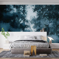 Snowy Owl Night Forest Mural Wallpaper — Moody Winter Art Mural Wallpaper - pure wallpaper artwork