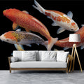 Imperial Koi School Mural Wallpaper — Deep Black Traditional Art Mural Wallpaper - pure wallpaper artwork
