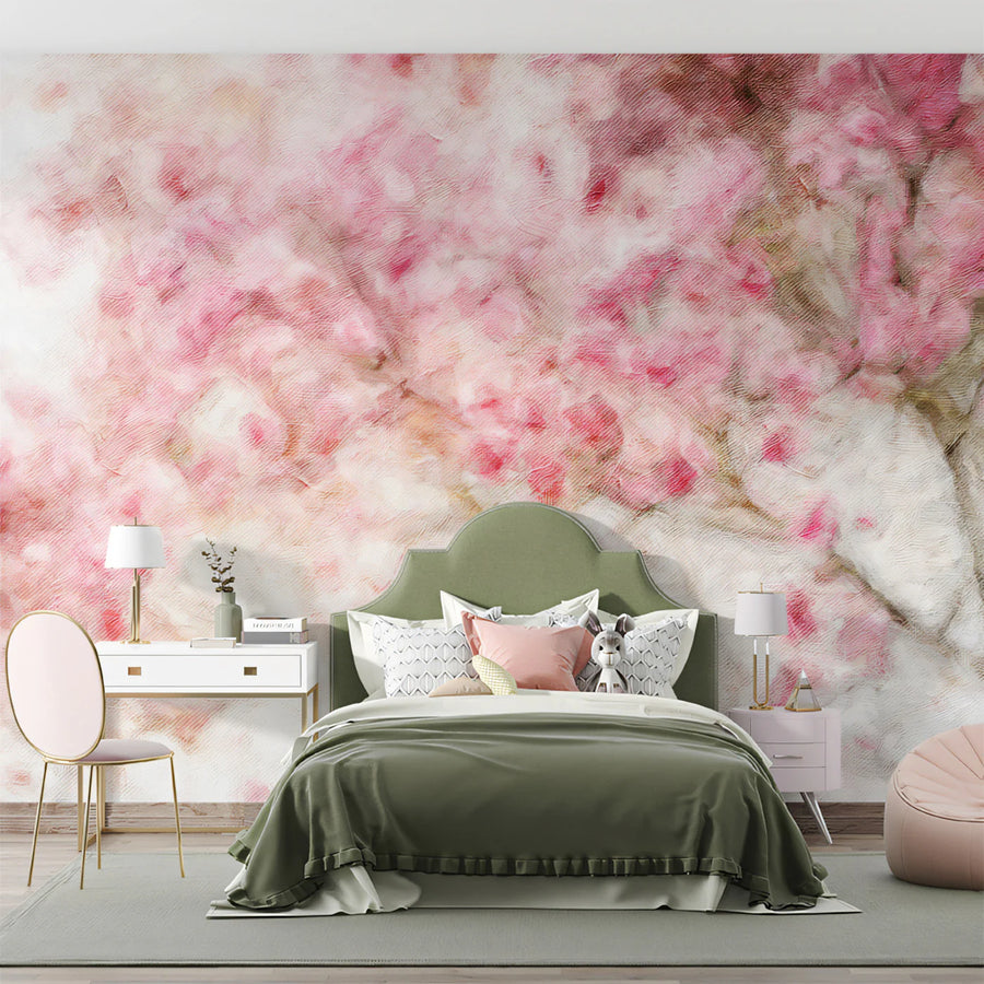 Impressionist Cherry Blossom Mural Wallpaper — Soft Floral Art Mural Wallpaper
