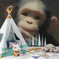 Contemplative Baby Chimp Oil Painting Mural Wallpaper - pure wallpaper artwork