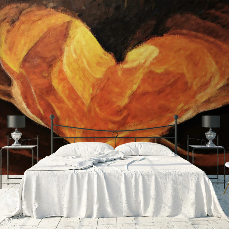 Abstract Amber Heart Mural Wallpaper — Impressionist Wall Art Mural Wallpaper