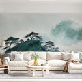 Mist-Shrouded Pine Mountain Mural Wallpaper — Ink Wash Landscape Mural Wallpaper - pure wallpaper artwork