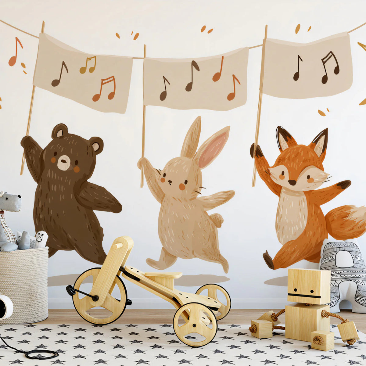 Forest Musical Friends Mural Wallpaper — Whimsical Hand-Drawn Art Mural Wallpaper - pure wallpaper artwork