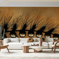 Macro Dewdrop Grass Mural Wallpaper — Warm Amber Botanical Art Mural Wallpaper - pure wallpaper artwork