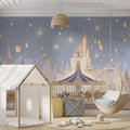 Enchanted Castle Carousel Mural Wallpaper — Whimsical Night Scene Mural Wallpaper - pure wallpaper artwork