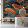 Abstract Sunset Landscape Mural Wallpaper in Teal and Burnt Orange Mural Wallpaper - pure wallpaper artwork