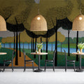 Pointillist Golden Forest Mural Wallpaper — Impressionistic Scenery Mural Wallpaper - pure wallpaper artwork