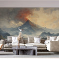 Volcanic Mountain Landscape Mural Wallpaper — Painterly Artistic Scene Mural Wallpaper - pure wallpaper artwork