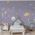 Pastel Galaxy Mural Wallpaper —Whimsical Hand-Drawn Planets Mural Wallpaper - pure wallpaper artwork