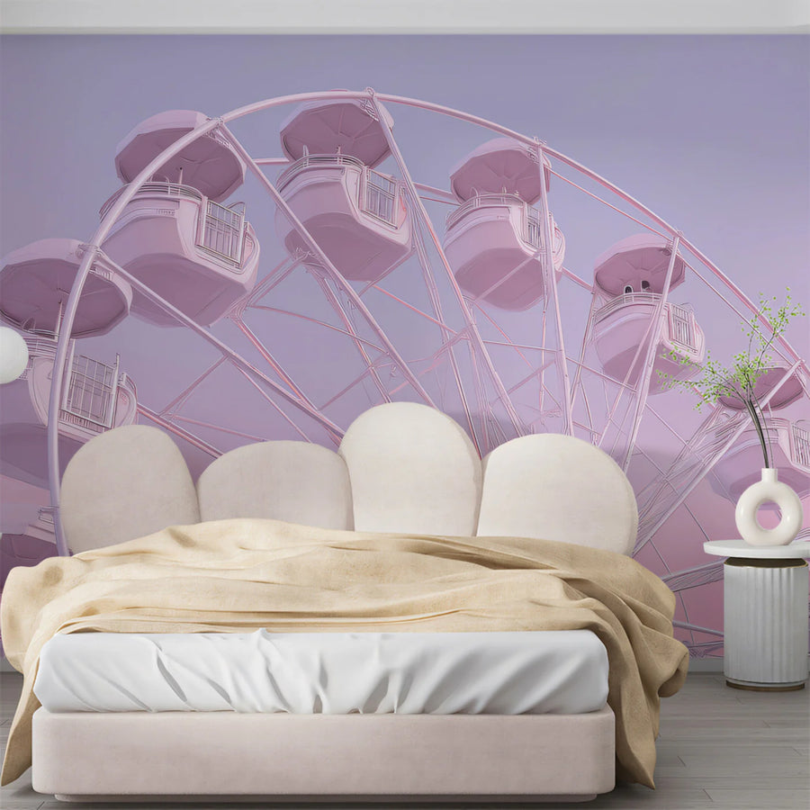 Dreamy Ferris Wheel Mural Wallpaper in Soft Pastel Pink Mural Wallpaper