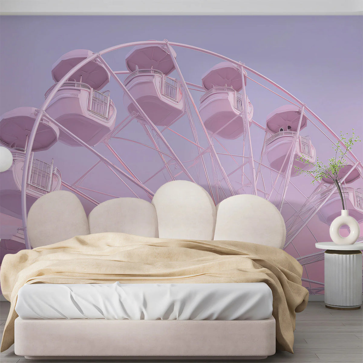 Dreamy Ferris Wheel Mural Wallpaper in Soft Pastel Pink Mural Wallpaper - pure wallpaper artwork