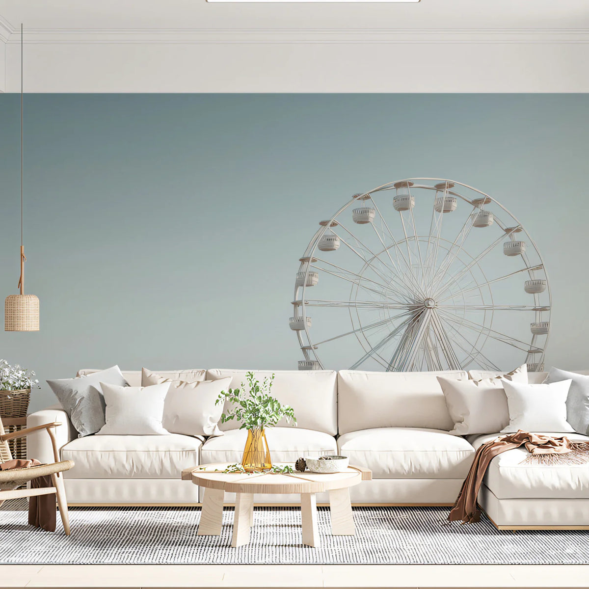 Minimalist Ferris Wheel Mural Wallpaper — Modern Architectural Decor Mural Wallpaper - pure wallpaper artwork