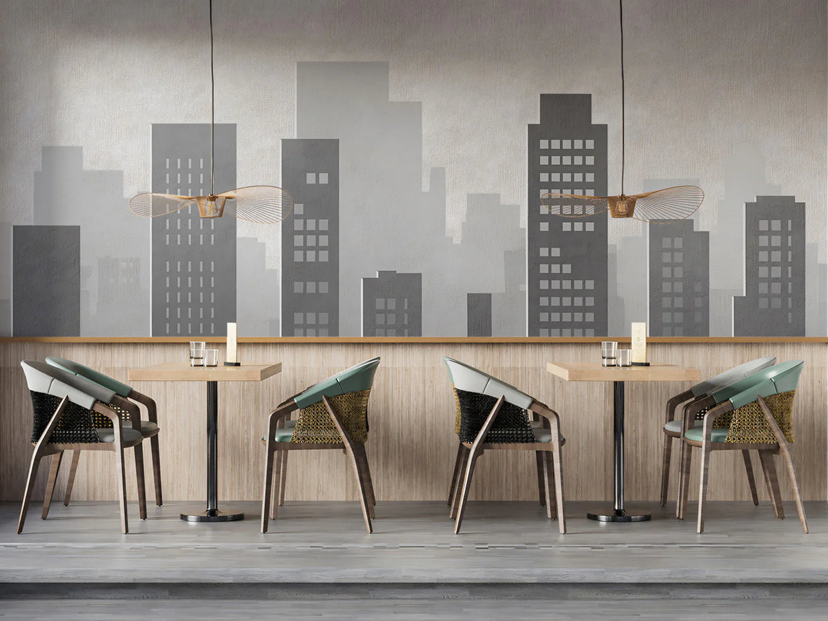 Minimalist Cityscape Mural Wallpaper — Urban Architectural Skyline Mural Wallpaper - pure wallpaper artwork